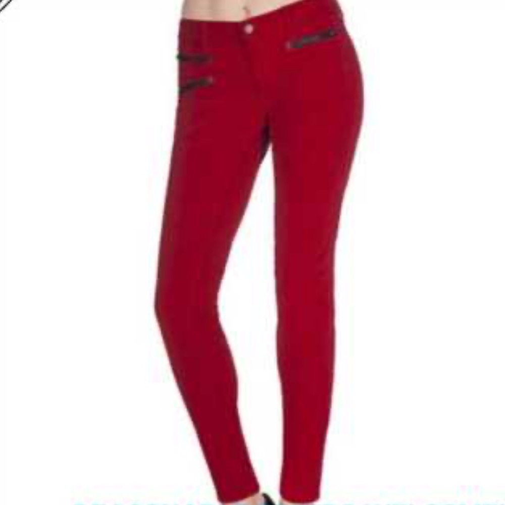 J brand 26 Cherry Red pants with Zipper Detail